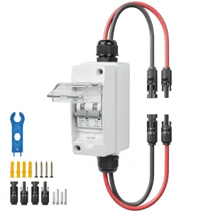 Solar Panel Disconnect Switch 60A 400V DC/AC Miniature Circuit Breaker with DIN Rail Box Enclosure Outdoor Small Breaker Box IP65 Waterproof UV-Proof for Solar PV Homes, Battery(60 Amp)