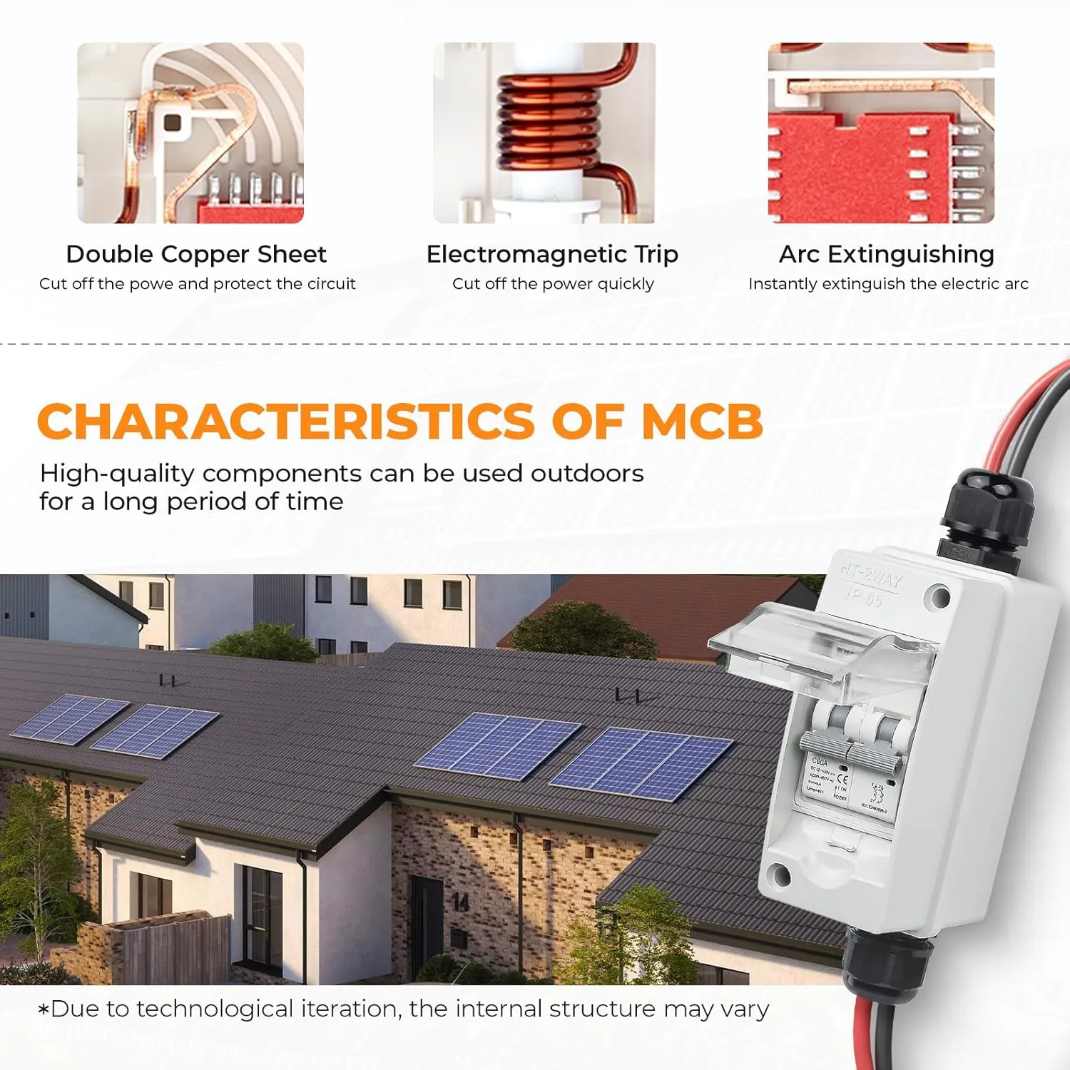 Solar Panel Disconnect Switch 60A 400V DC/AC Miniature Circuit Breaker with DIN Rail Box Enclosure Outdoor Small Breaker Box IP65 Waterproof UV-Proof for Solar PV Homes, Battery(60 Amp)