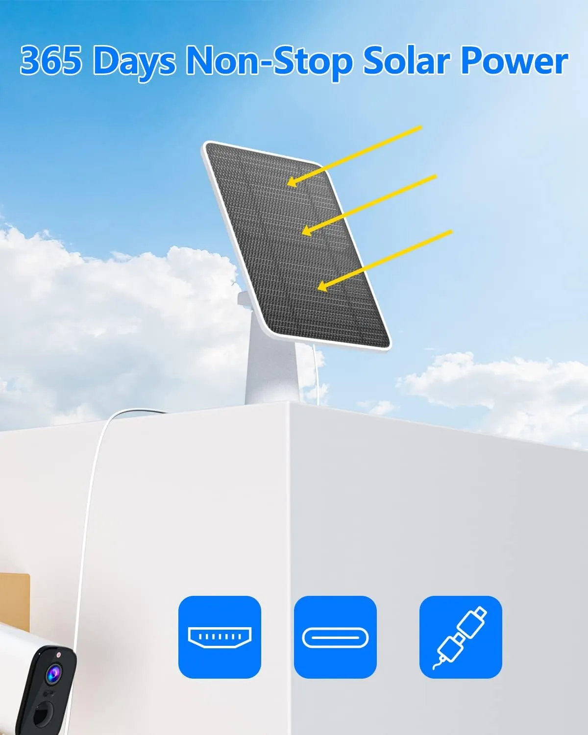 Solar Panel for Security Camera, 5W USB Solar Panel for DC 5V Security Camera, Micro USB & USB-C Port Solar Panel, IP65 Waterproof Solar Charger for Camera,360° Adjustable Mounting 13ft Cable, 3 Pack