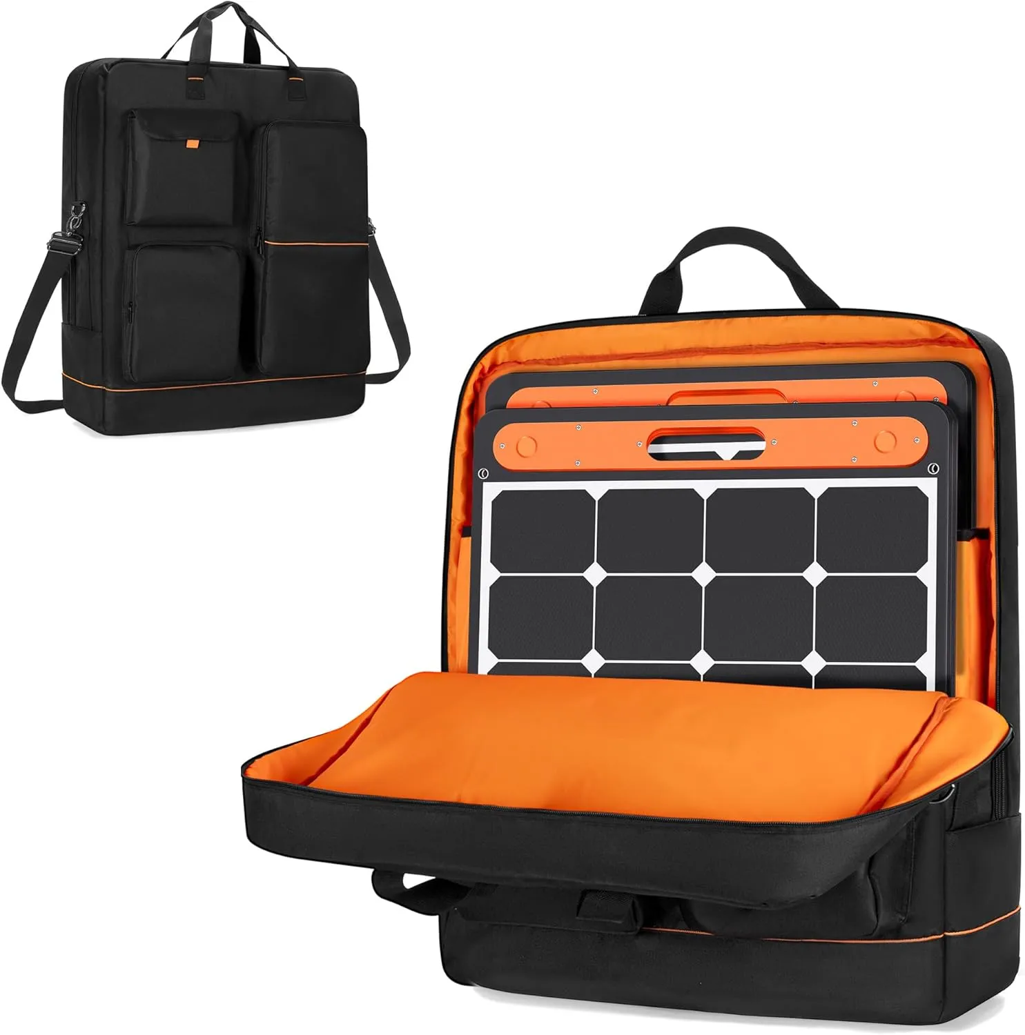 Solar Panel Storage Bag with Bright Lining, Travel Carrying Case Compatible with Jackery SolarSaga 100W, Padded Carrier with Multi Pockets & Shoulder Strap