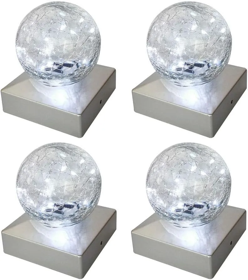 Solar Post Lights - Outdoor Post Cap Light for Fence Deck or Patio Garden Decoration- Solar Powered Gazing Ball Caps, LED Lighting, Lamp Fits 4x4 - White 4 Pack