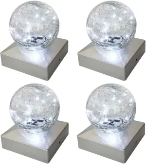 Solar Post Lights - Outdoor Post Cap Light for Fence Deck or Patio Garden Decoration- Solar Powered Gazing Ball Caps, LED Lighting, Lamp Fits 4x4 - White 4 Pack
