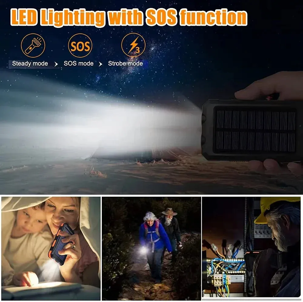 Solar Power Bank 200000mAh Portable Charging Poverbank External Battery Charger Strong Light LDE Light for All Smartphones