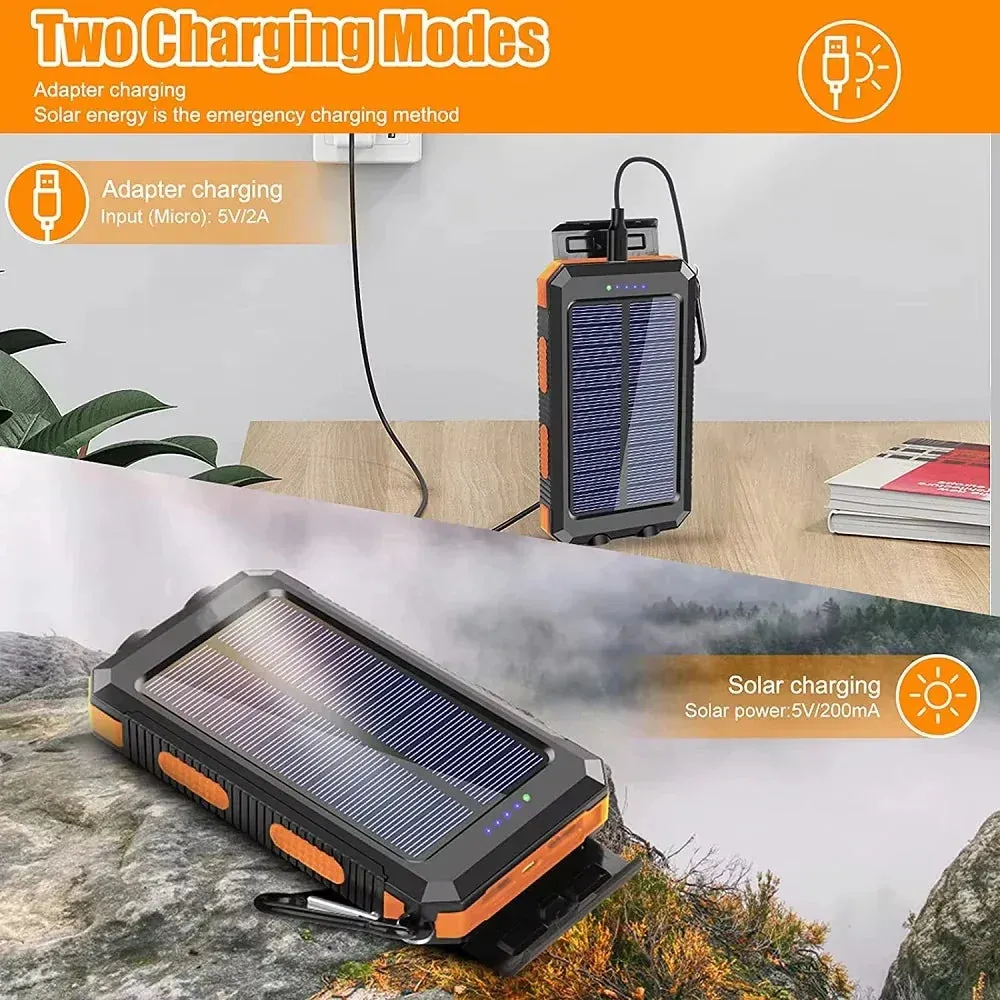 Solar Power Bank 200000mAh Portable Charging Poverbank External Battery Charger Strong Light LDE Light for All Smartphones