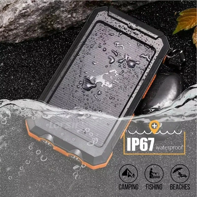 Solar Power Bank 200000mAh Portable Charging Poverbank External Battery Charger Strong Light LDE Light for All Smartphones