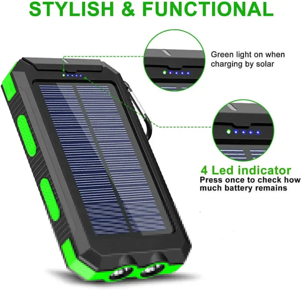 Solar Power Bank 200000mAh Portable Charging Poverbank External Battery Charger Strong Light LDE Light for All Smartphones