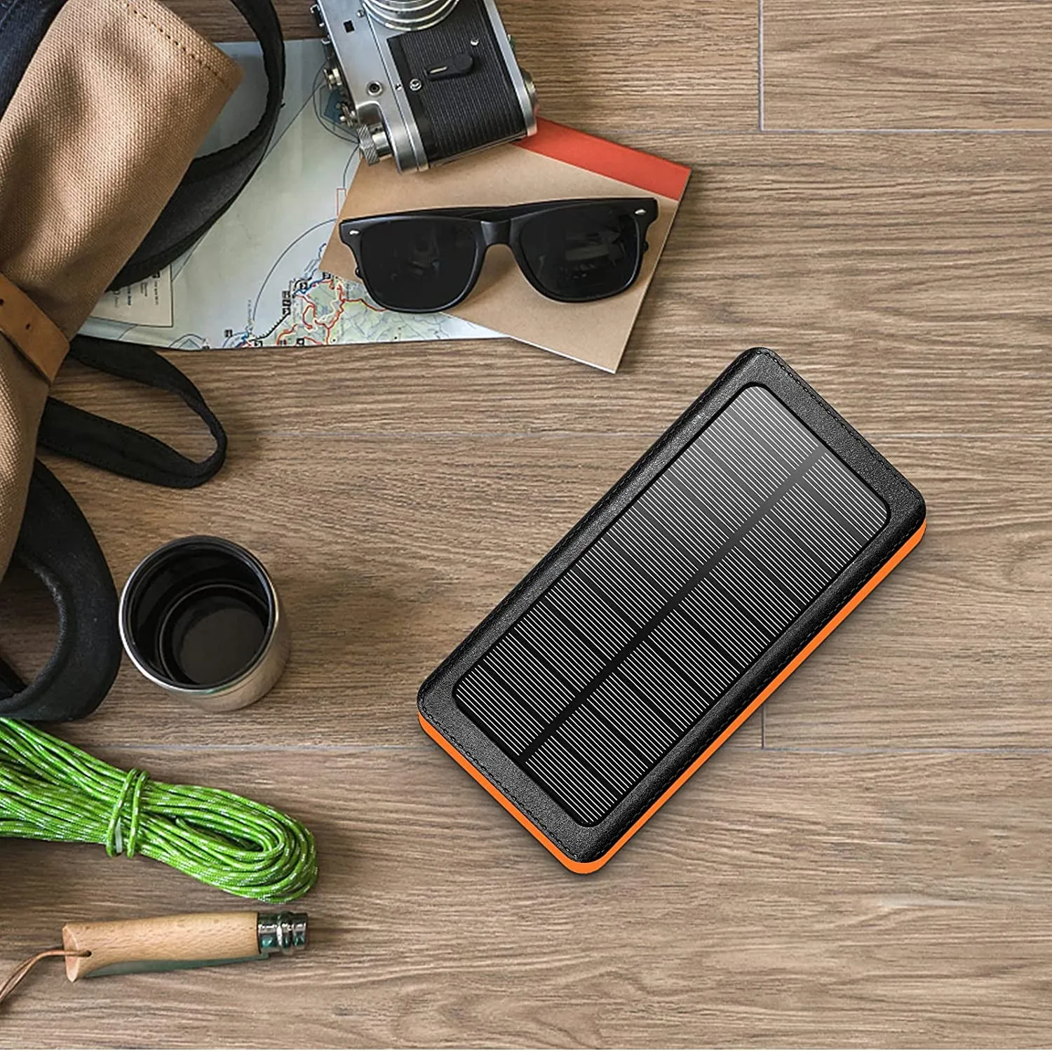 Solar Power Bank 50000Mah, Portable Solar Phone Charger with Flashlight, 4 Output Ports, 2 Input Ports, Solar Battery Bank Compatible with Iphone for Camping, Hiking, Trips