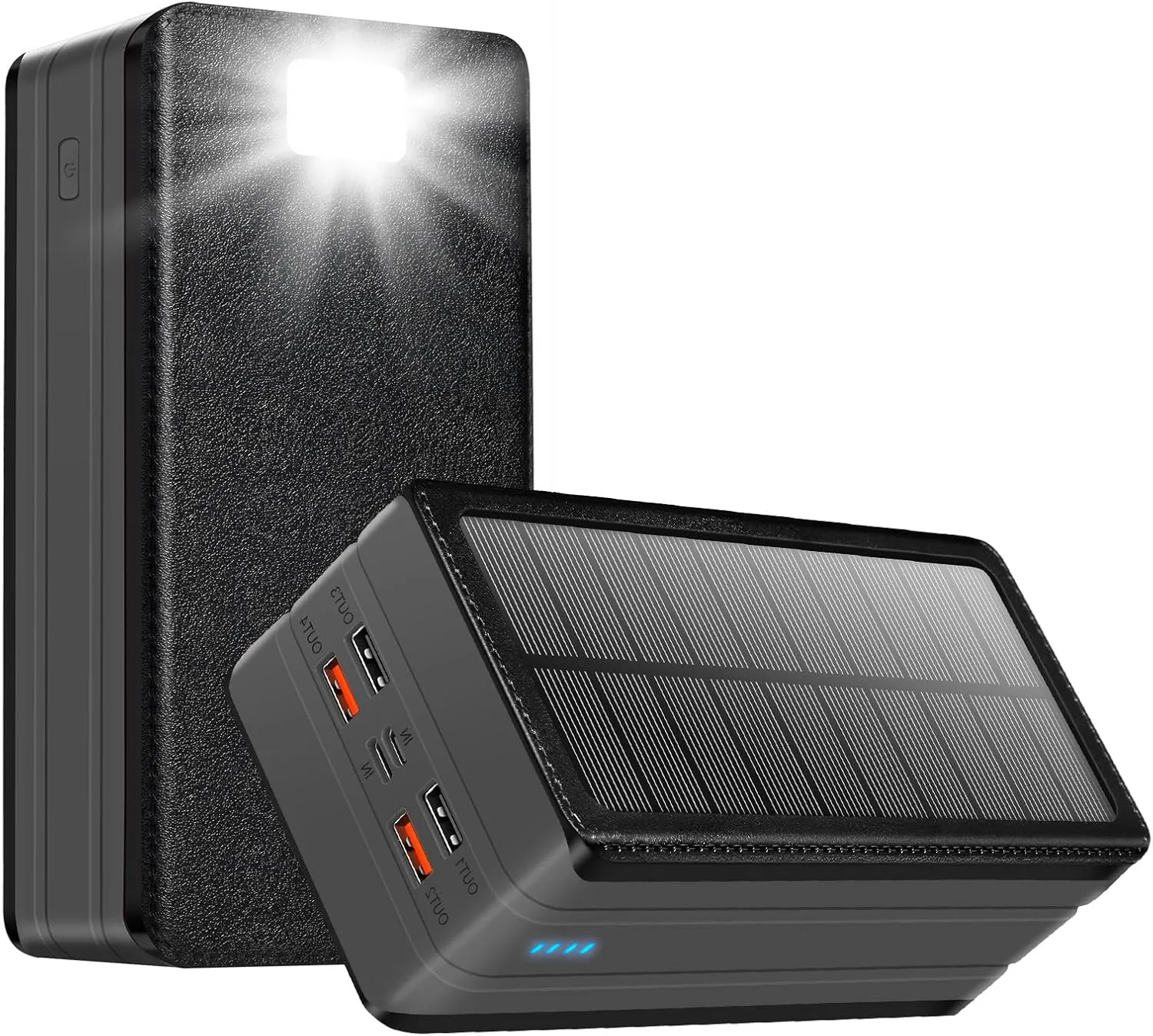 Solar Power Bank Battery Pack 80000mAh PD 22.5W Fast Charging Cellephone Charger USB-C in&Out with 9 LED Lights 3 Modes Flashlight Compatible with iPhone Tablet Earphone for Camping Outdoor