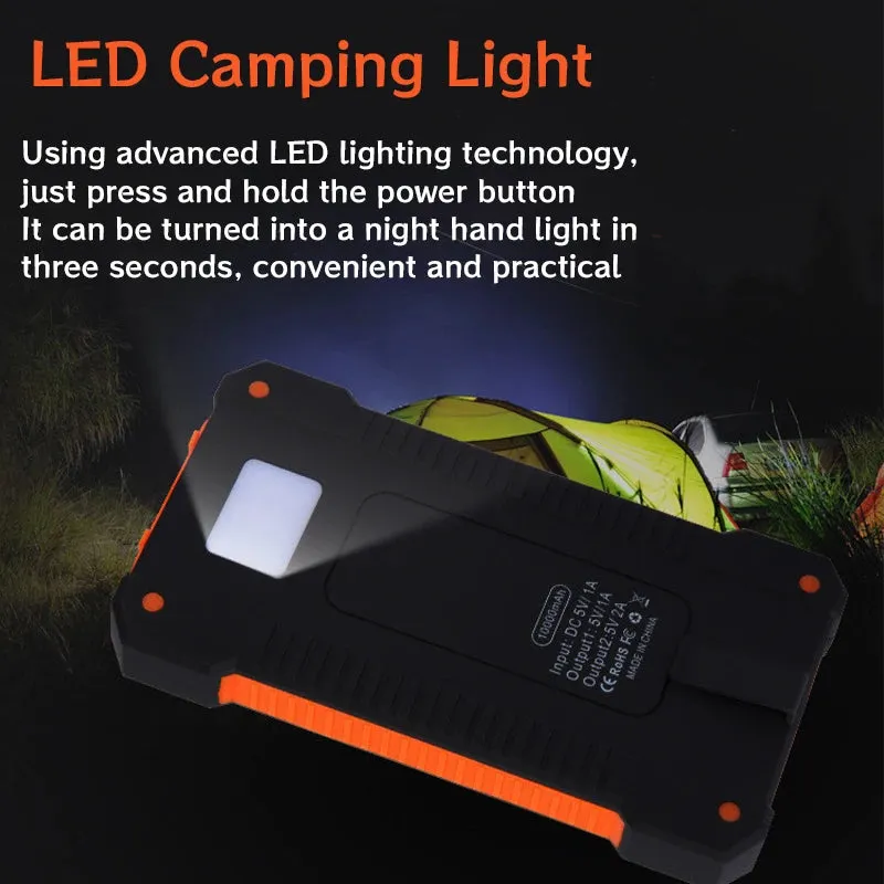 Solar Power Bank with Lanyard and Compass, Portable External Battery for Outdoor Use