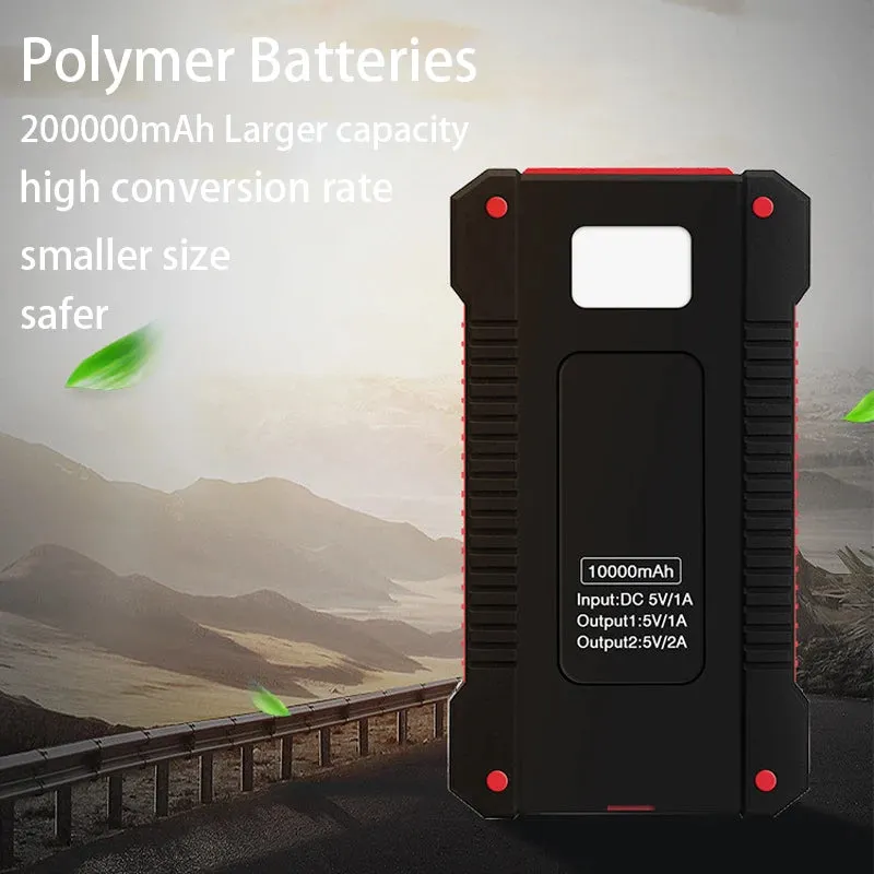 Solar Power Bank with Lanyard and Compass, Portable External Battery for Outdoor Use
