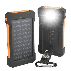 Solar Power Bank with Lanyard and Compass, Portable External Battery for Outdoor Use