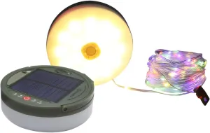 Solar Powered Camping Lights with Remote Control, 10 M 100 Led String Lights, Warm White, USB Rechargeable, Outdoor Tent Lighting, PVC Material