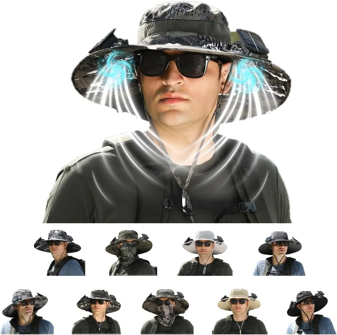 Solar-Powered Cooling Hat with Dua USB-Rechargeable Fans Protection for Fishing/Camping/Beach Waterproof Unisex Outdoor Gear