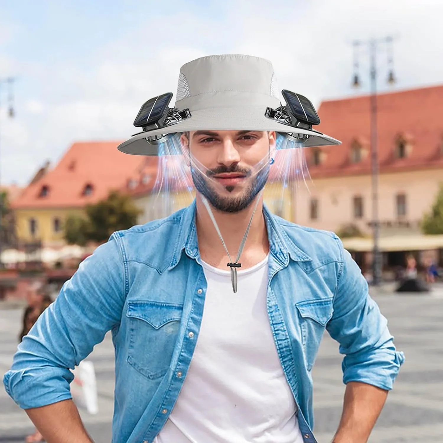 Solar Powered Fan Hat for Men & Women Wide Brim Sun Protection UPF 50   with Built-in Fans Outdoor Fishing & Beach Hats