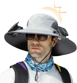 Solar Powered Fan Hat for Men Women, 2025 New Breathable Wide Brim Solar Fan Hat Outdoor Fishing, Hiking, Beach