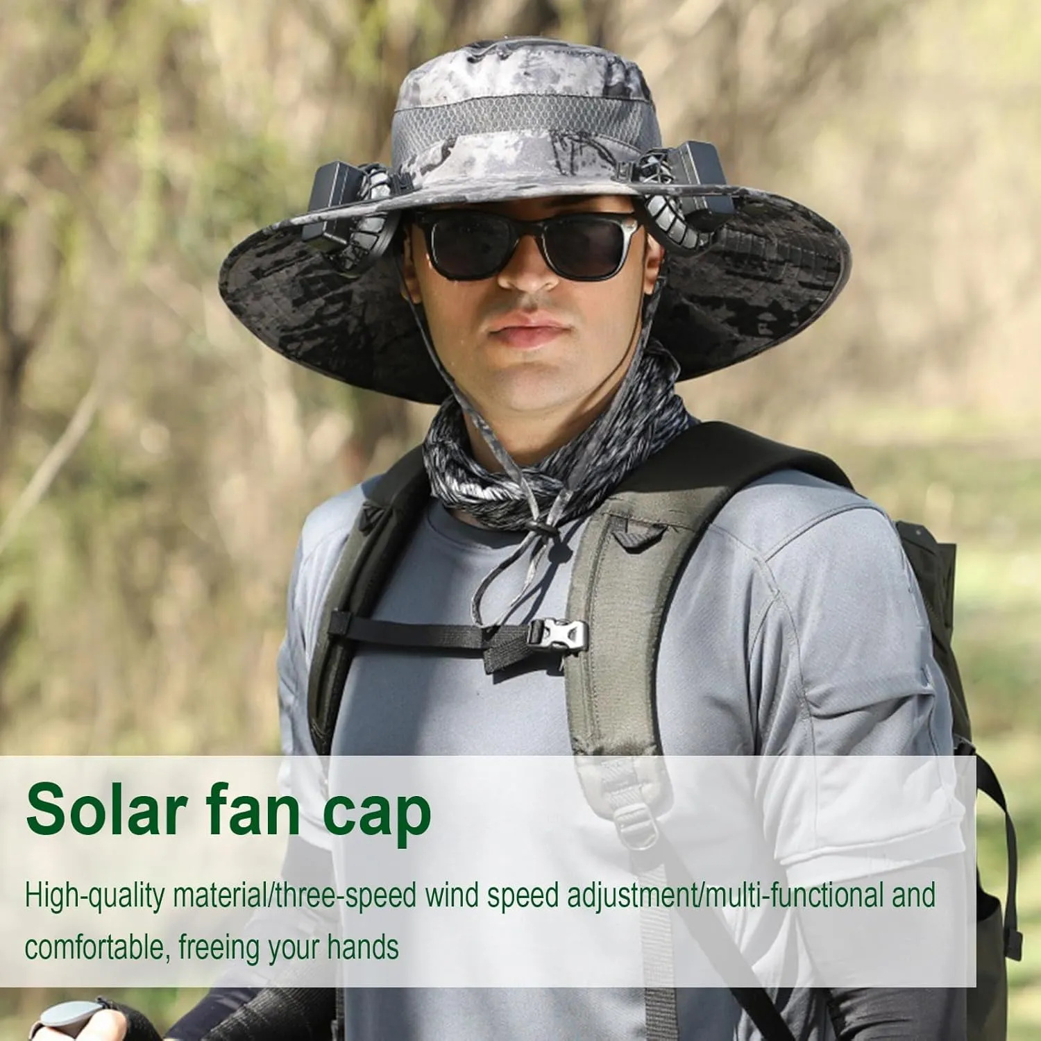 Solar Powered Fan Hat, for Men Women Outdoor Fishing Hat with 2 Solar Fan Breathable Wide Brim Bucket Hats