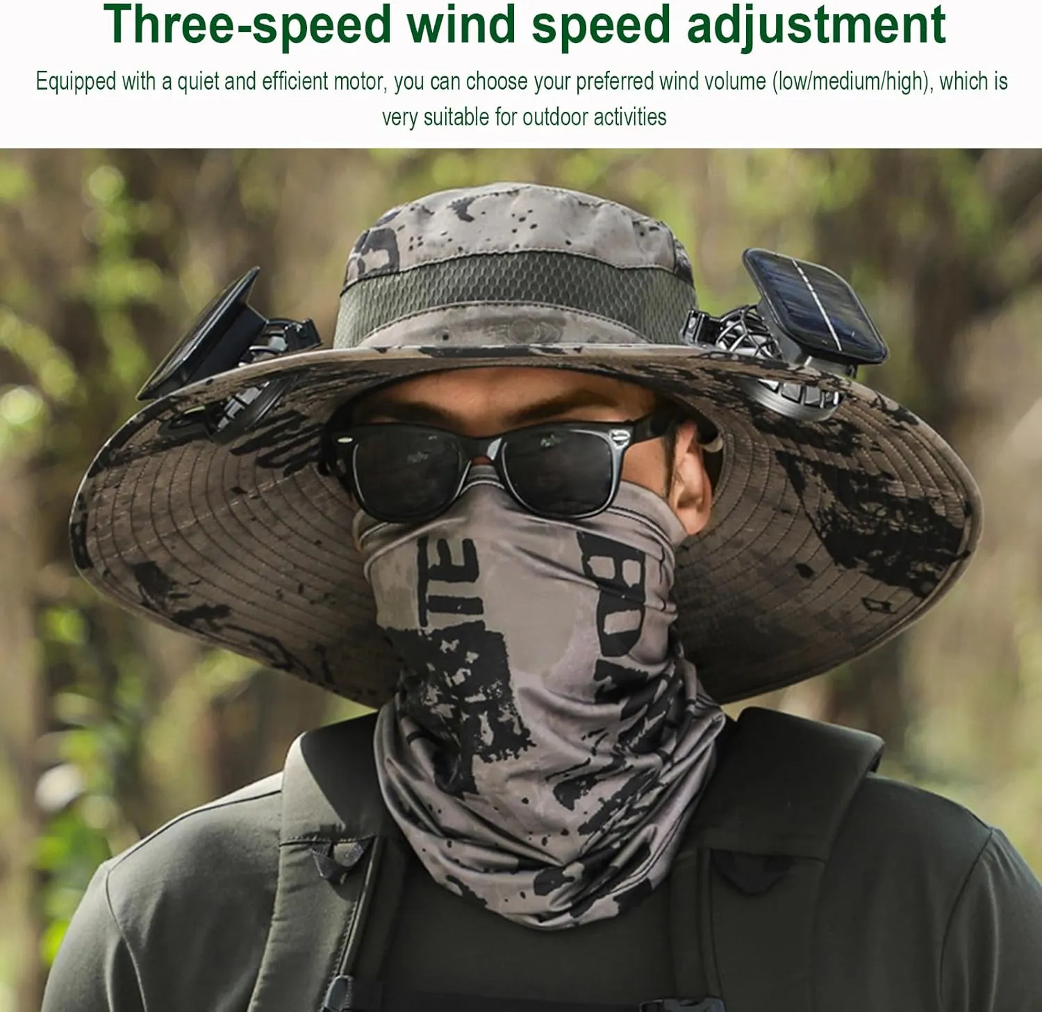 Solar Powered Fan Hat, for Men Women Outdoor Fishing Hat with 2 Solar Fan Breathable Wide Brim Bucket Hats