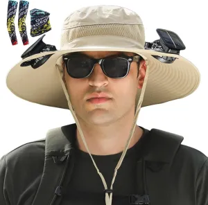 Solar Powered Fan Hat, for Men Women Outdoor Fishing Hat with 2 Solar Fan Breathable Wide Brim Bucket Hats