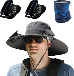 Solar Powered Fan Hat for Men,Hat with Fans Solar Power Outdoor Fishing with 2 Solars Fans
