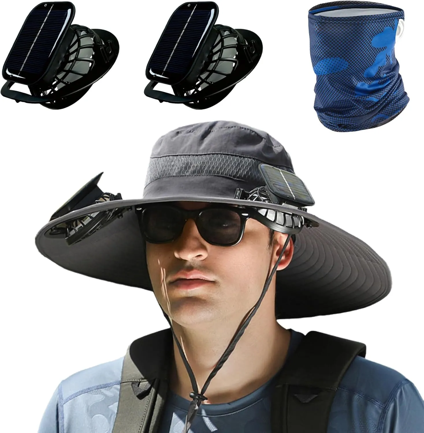 Solar Powered Fan Hat for Men,Hat with Fans Solar Power Outdoor Fishing with 2 Solars Fans