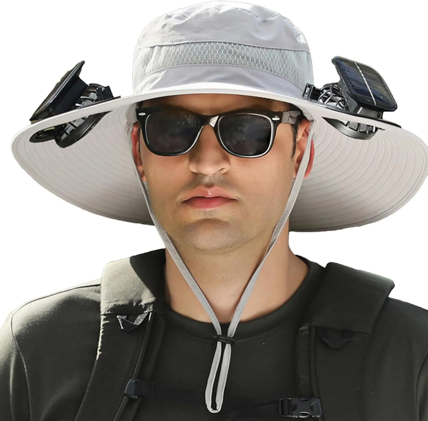 Solar Powered Fan Hat, Outdoor Wide Brim Sun Hat with USB Charging Includes 2 Solar 3 Speed Adjustable Fans