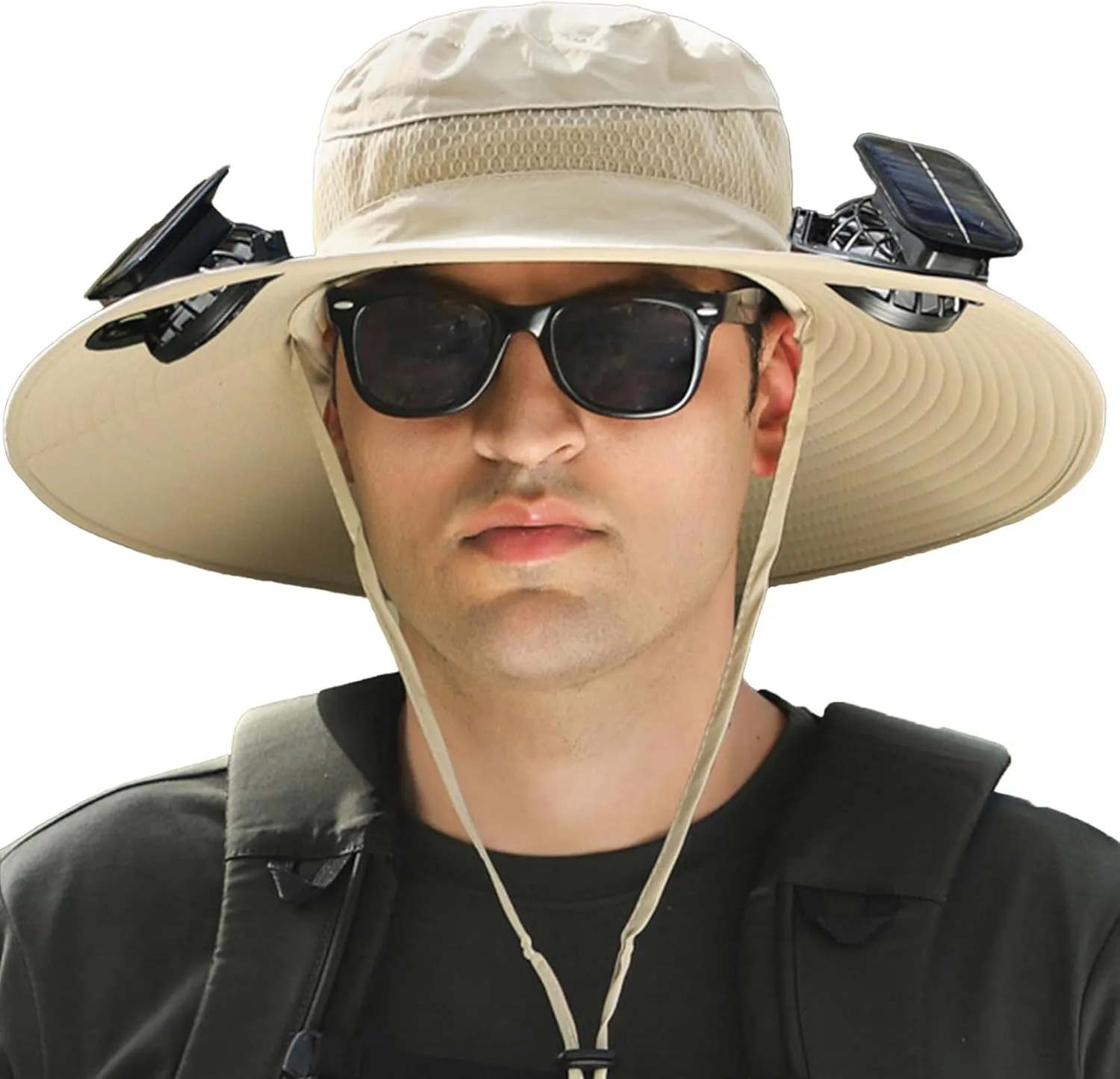 Solar Powered Fan Hat, Outdoor Wide Brim Sun Hat with USB Charging Includes 2 Solar 3 Speed Adjustable Fans