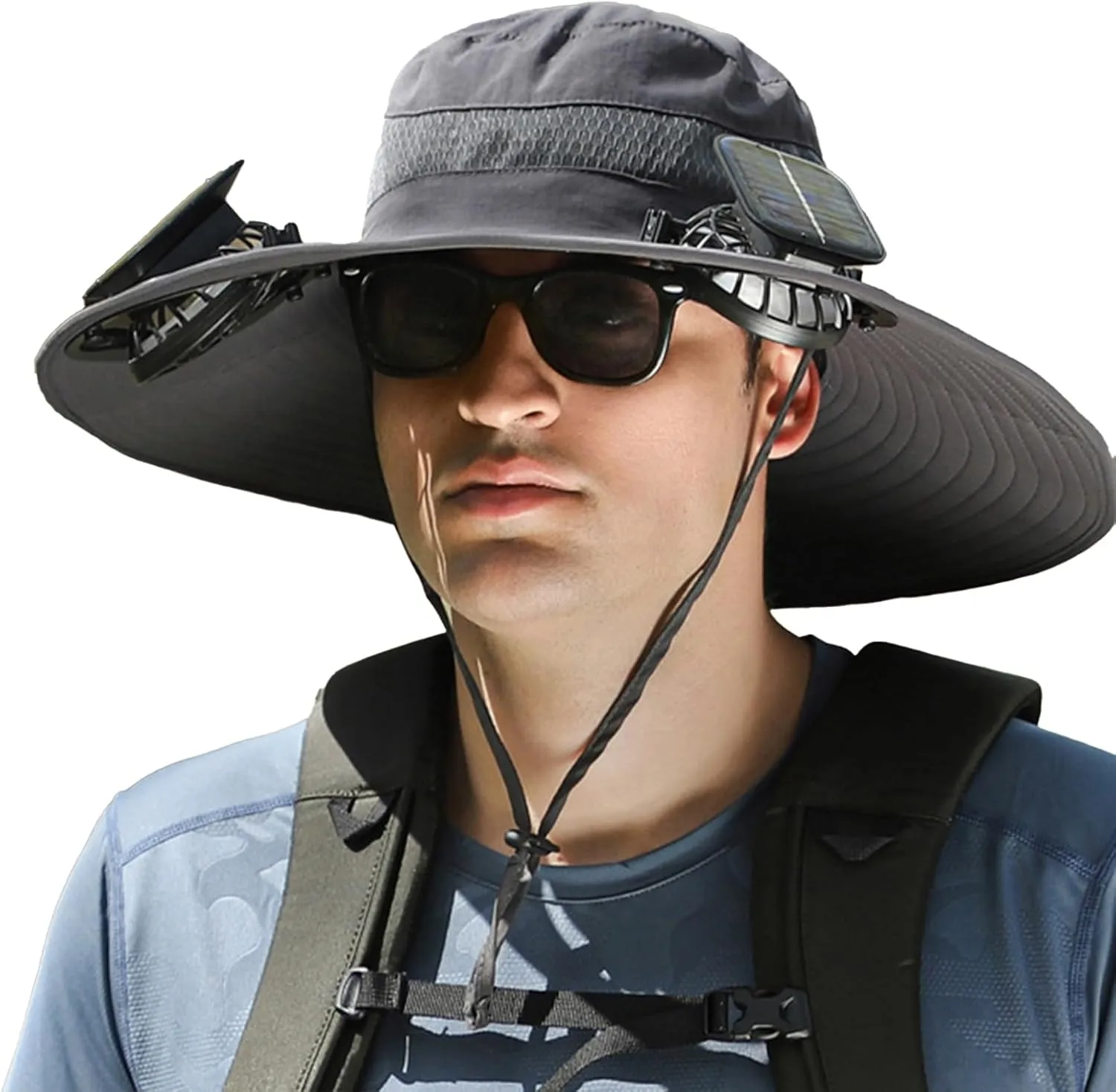 Solar Powered Fan Hat, Outdoor Wide Brim Sun Hat with USB Charging Includes 2 Solar 3 Speed Adjustable Fans