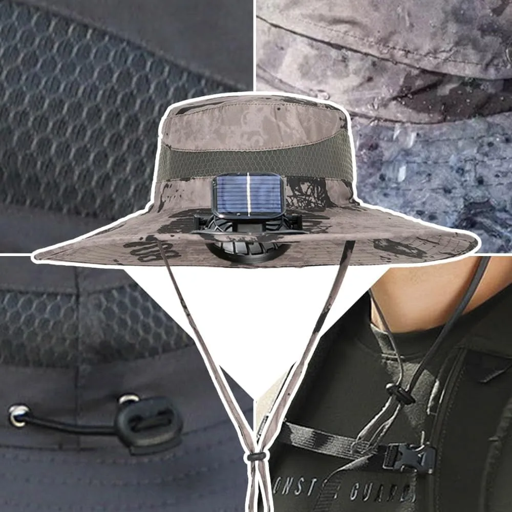 Solar Powered Fan Hat with 2 Removable Fans Wide Brim Sun Hat for Outdoor Fishing, Hiking Gardening, USB Solar Charging