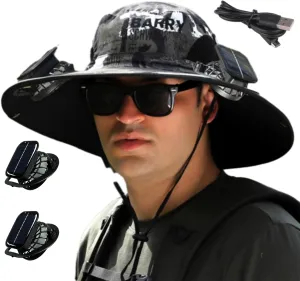 Solar Powered Outdoor Fishing Hat, Wide Brim Fan Outdoor Fishing Hat-Solar & USB Charging with Two Fans