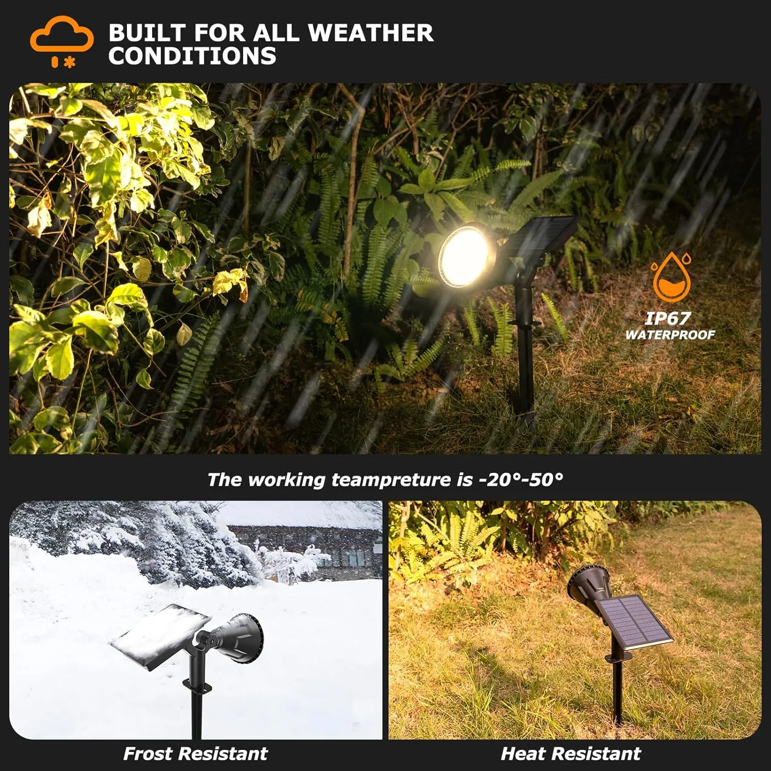 Solar Spot Lights - 21 LED Brightness, IP67 Waterproof, 2-in-1 Adjustable Solar Power Outdoor Lights for Fence, Warm White (6 Pack)
