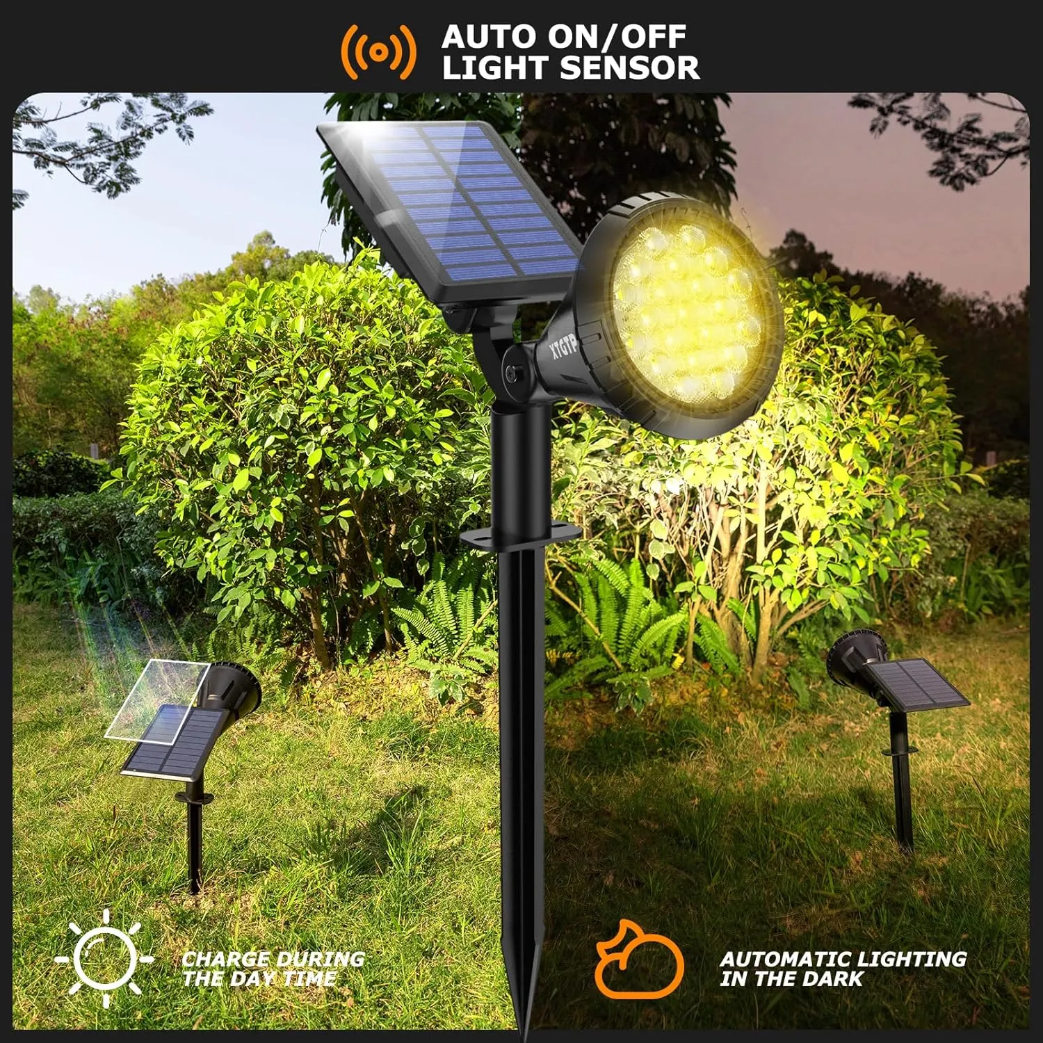 Solar Spot Lights - 21 LED Brightness, IP67 Waterproof, 2-in-1 Adjustable Solar Power Outdoor Lights for Fence, Warm White (6 Pack)