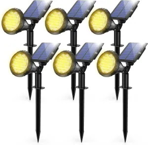 Solar Spot Lights - 21 LED Brightness, IP67 Waterproof, 2-in-1 Adjustable Solar Power Outdoor Lights for Fence, Warm White (6 Pack)