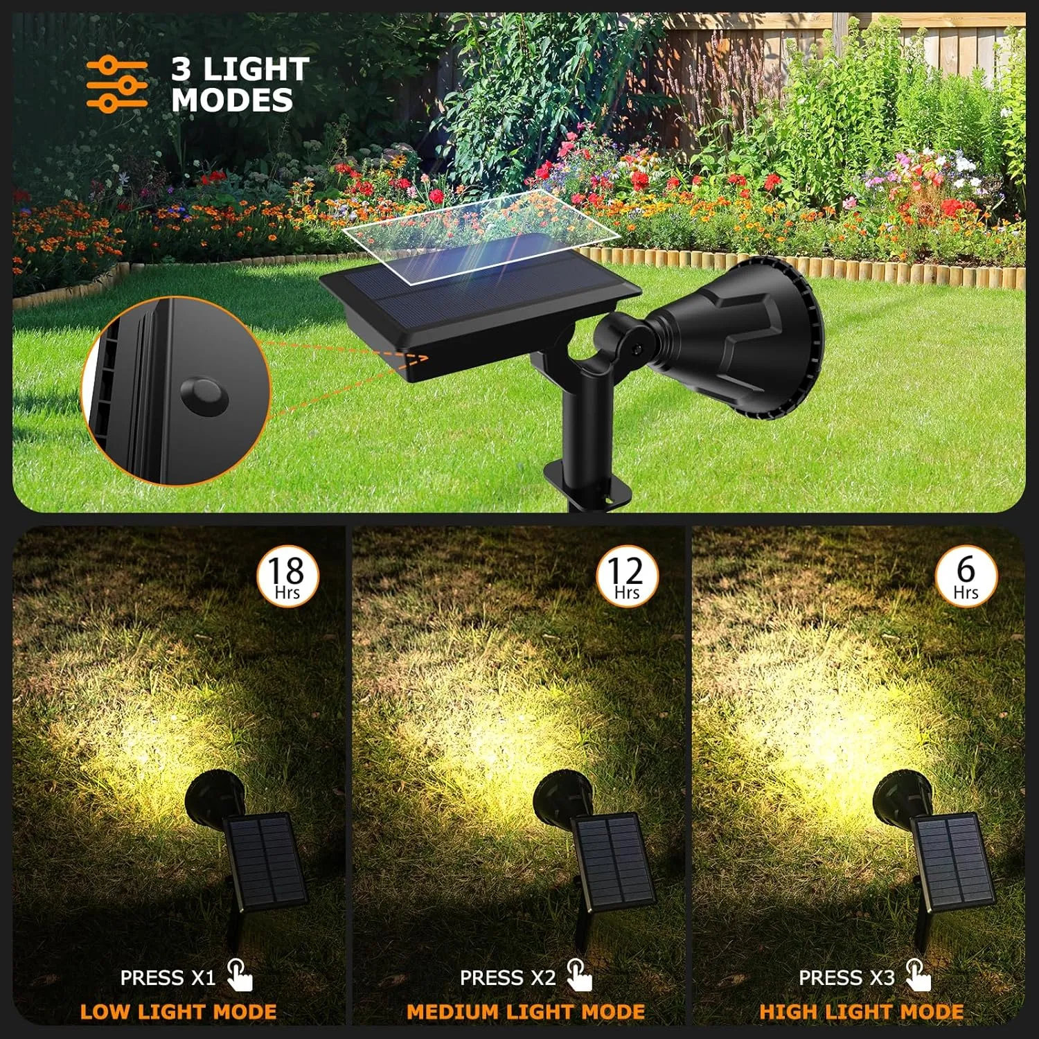 Solar Spot Lights - 21 LED Brightness, IP67 Waterproof, 2-in-1 Adjustable Solar Power Outdoor Lights for Fence, Warm White (6 Pack)