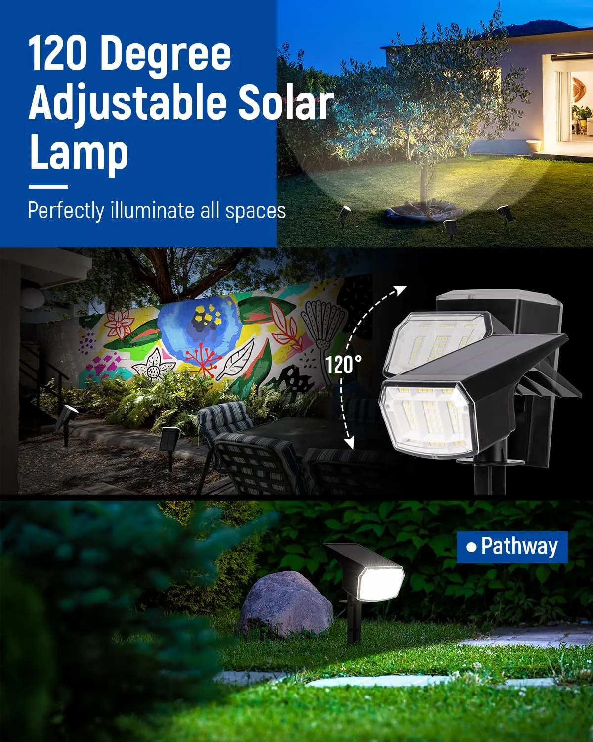 Solar Spot Lights Outdoor 63 LED 3 Lighting,Waterproof IP65 Modes Spotlights for Outside House Yard Garden Landscape Lights 6 Pack (Natural Lihgt)