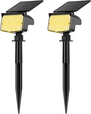 Solar Spot Lights Outdoor, 92 LEDs Landscape Lighting with 3 Lighting Modes and Auto On/Off, IP67 Waterproof Spotlights, Outdoor Solar Lights for Yard Garden, 2 Pack (Warm White)