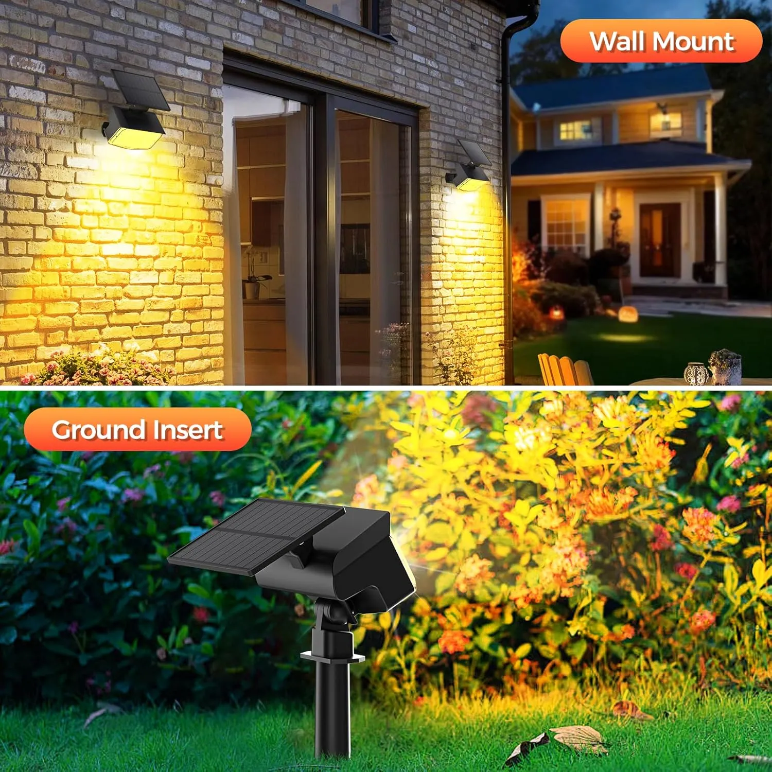 Solar Spot Lights Outdoor, 92 LEDs Landscape Lighting with 3 Lighting Modes and Auto On/Off, IP67 Waterproof Spotlights, Outdoor Solar Lights for Yard Garden, 2 Pack (Warm White)