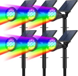Solar Spot Lights Outdoor Color Changing, 7 Modes/6 Pack Solar Christmas Lights Outdoor, Waterproof RGB Multicolor Solar Landscape Spotlights Auto On/Off for Flood, Yard, Tree, Pathway