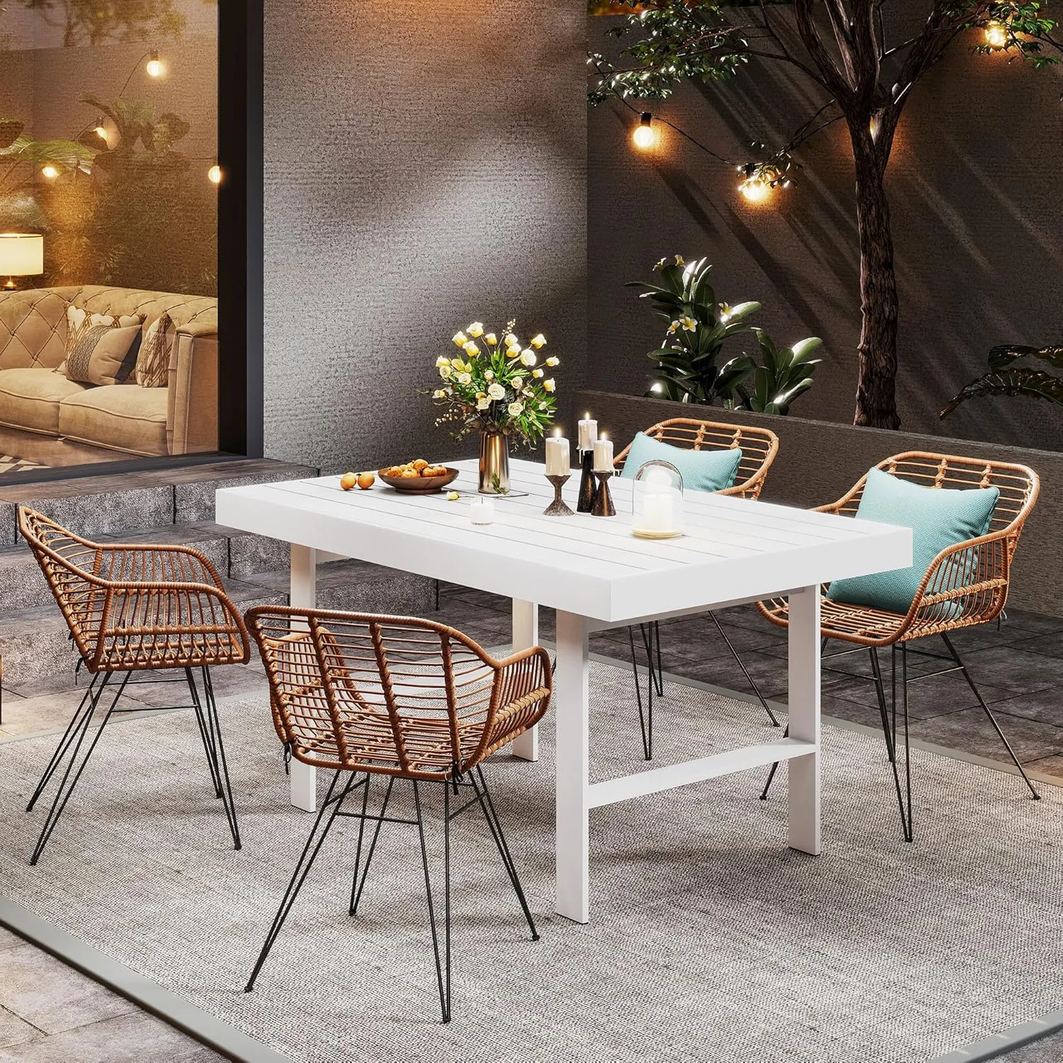 Solaste Aluminum Outdoor Dining Table, All-Weather Rectangle Metal High Patio Coffee Table for Balcony, Garden, Multifunctional Dining Table Coffee Table, Indoor or Outdoor Use, Grey/White