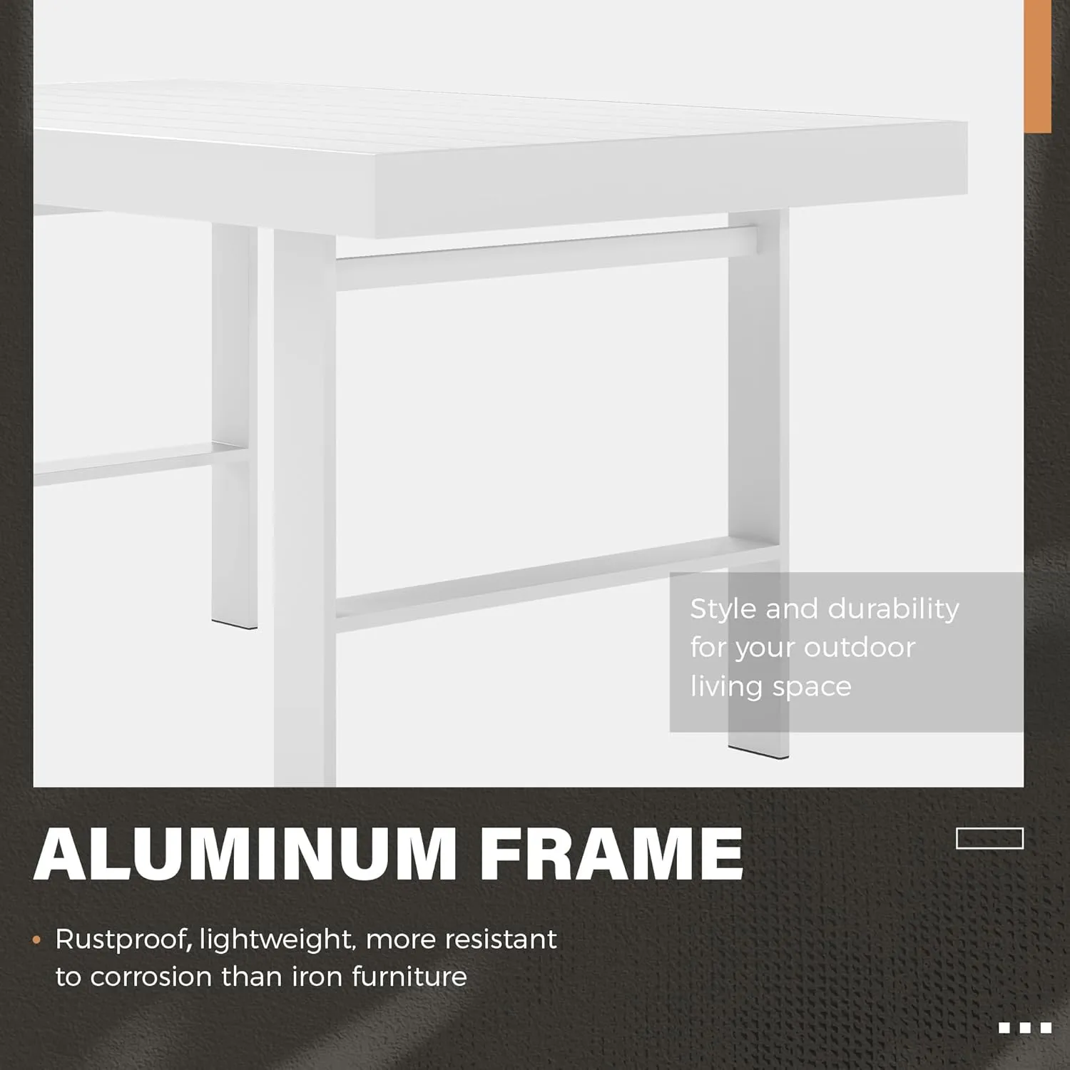 Solaste Aluminum Outdoor Dining Table, All-Weather Rectangle Metal High Patio Coffee Table for Balcony, Garden, Multifunctional Dining Table Coffee Table, Indoor or Outdoor Use, Grey/White