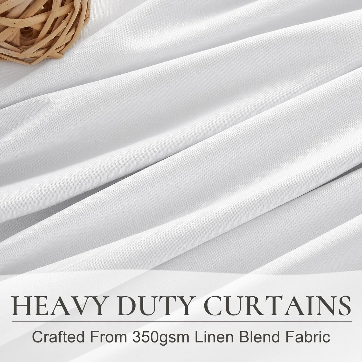 Solid White Blackout Linen Curtains 96 Inches Long for Living Room, Neutral Farmhouse Pleated Drapes Rod Pocket & Track System for Bedroom Windows Black Out Privacy Curtain 2 Panels Set 8 FT Length