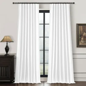 Solid White Blackout Linen Curtains 96 Inches Long for Living Room, Neutral Farmhouse Pleated Drapes Rod Pocket & Track System for Bedroom Windows Black Out Privacy Curtain 2 Panels Set 8 FT Length