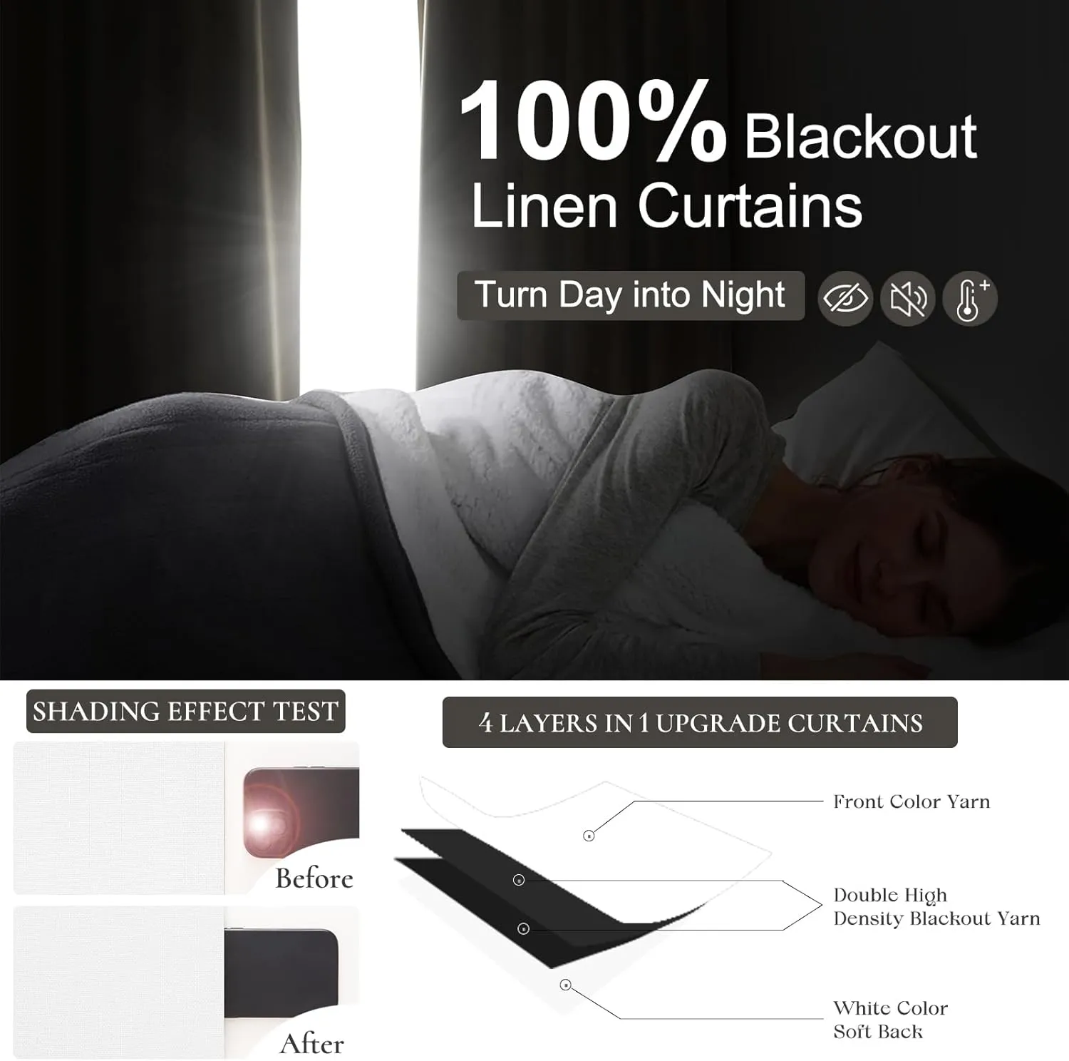 Solid White Blackout Linen Curtains 96 Inches Long for Living Room, Neutral Farmhouse Pleated Drapes Rod Pocket & Track System for Bedroom Windows Black Out Privacy Curtain 2 Panels Set 8 FT Length