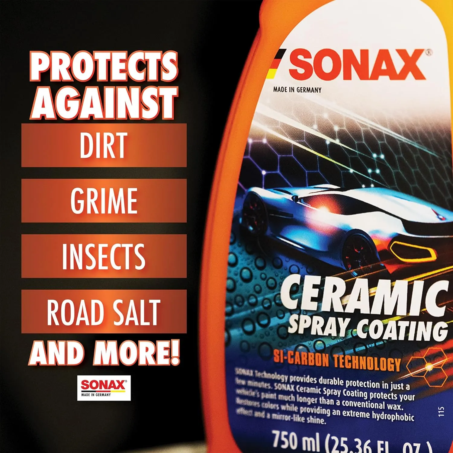 SONAX Ceramic Spray Coating 257400 | Durable Ceramic Technology for High Gloss & Protection | Hydrophobic for All Paint Surfaces | Easy to Apply | Long Lasting Shine & Water Repellent Finish | 750ml