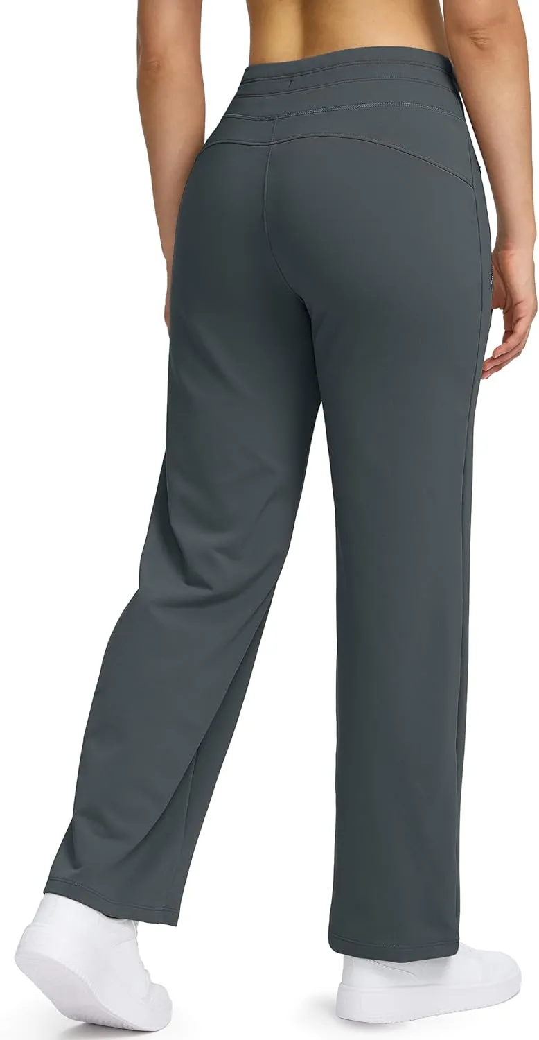 Soothfeel Women's Fleece Lined Pants High Waisted Zipper Pockets Winter Warm Thermal Sweatpants Snow Ski Hiking Lounge Pants