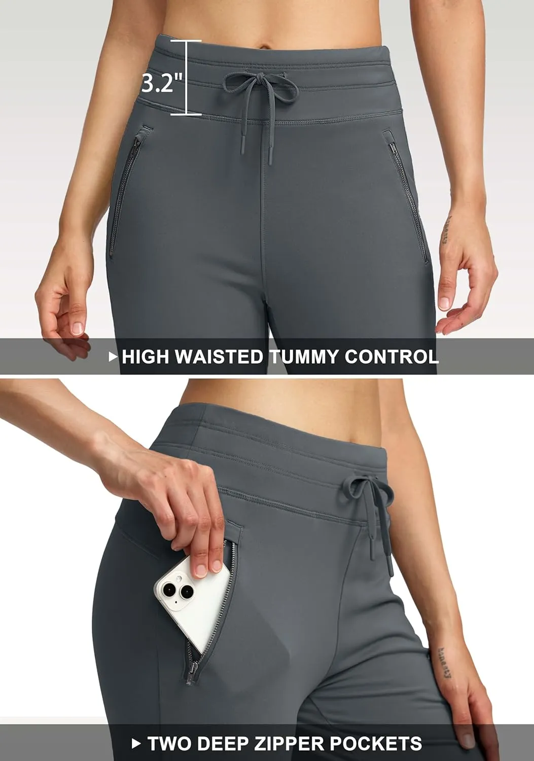 Soothfeel Women's Fleece Lined Pants High Waisted Zipper Pockets Winter Warm Thermal Sweatpants Snow Ski Hiking Lounge Pants