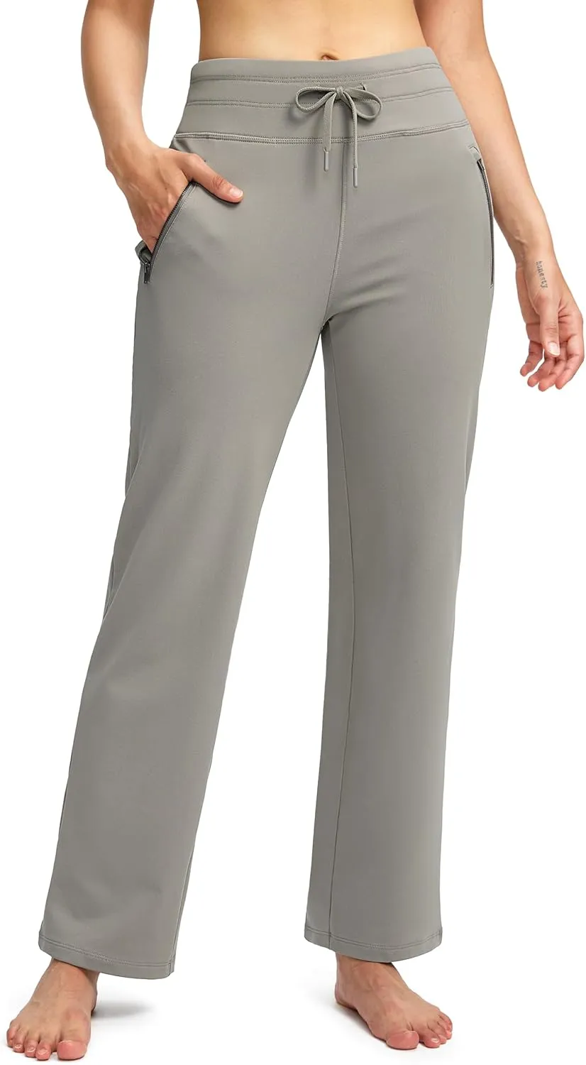 Soothfeel Women's Fleece Lined Pants High Waisted Zipper Pockets Winter Warm Thermal Sweatpants Snow Ski Hiking Lounge Pants