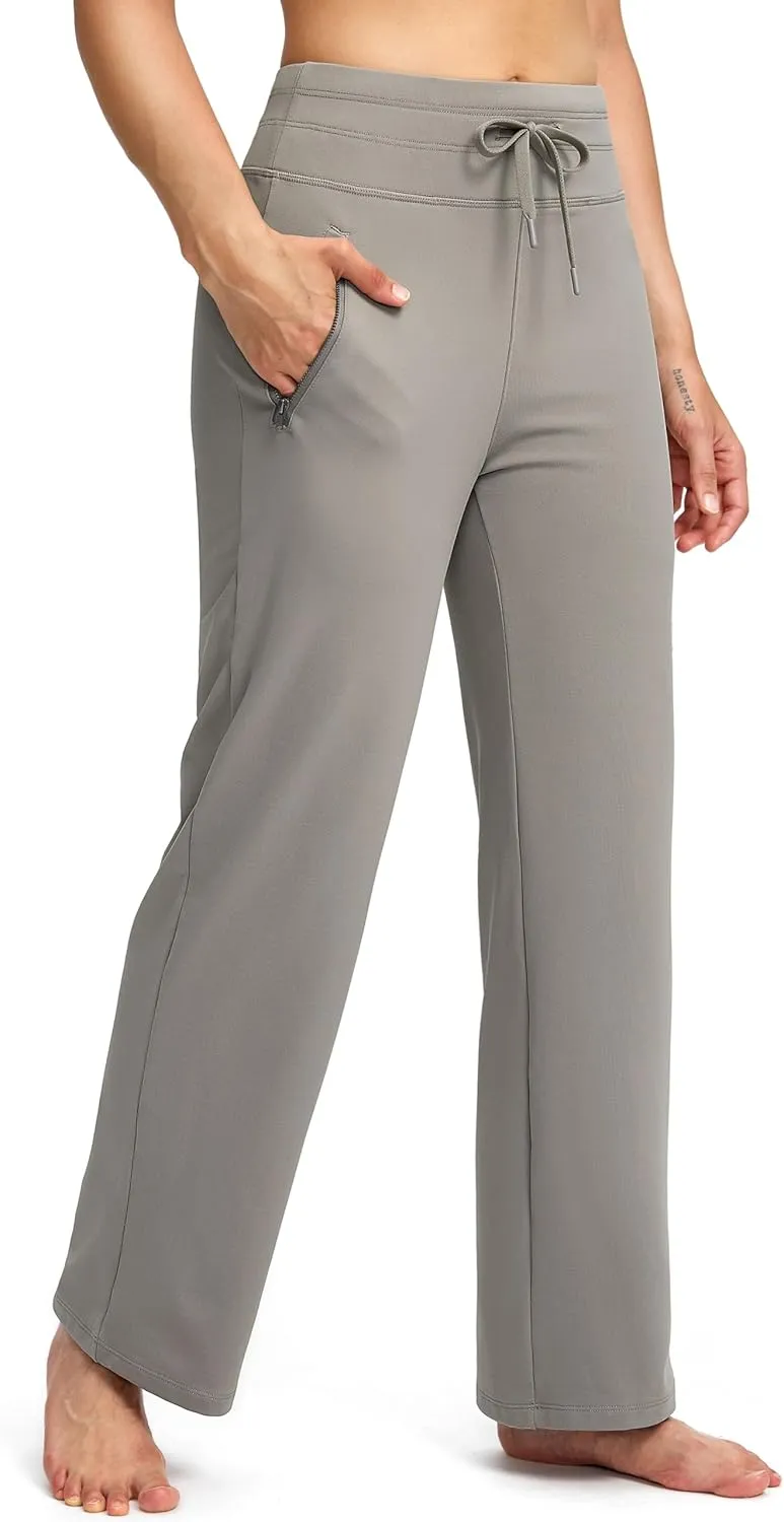 Soothfeel Women's Fleece Lined Pants High Waisted Zipper Pockets Winter Warm Thermal Sweatpants Snow Ski Hiking Lounge Pants