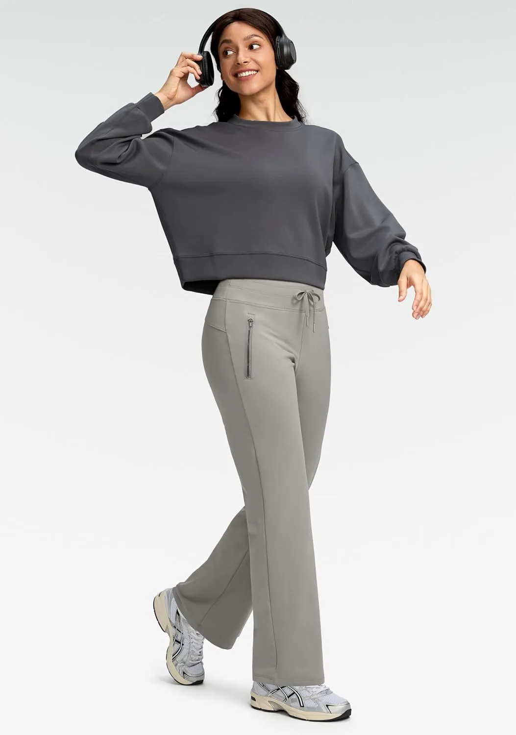 Soothfeel Women's Fleece Lined Pants High Waisted Zipper Pockets Winter Warm Thermal Sweatpants Snow Ski Hiking Lounge Pants