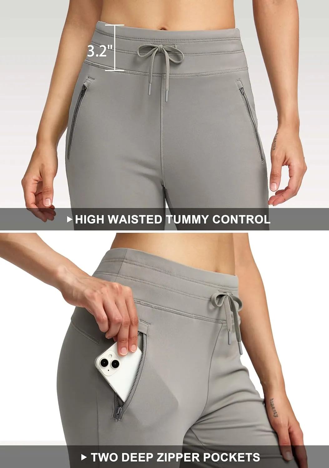 Soothfeel Women's Fleece Lined Pants High Waisted Zipper Pockets Winter Warm Thermal Sweatpants Snow Ski Hiking Lounge Pants