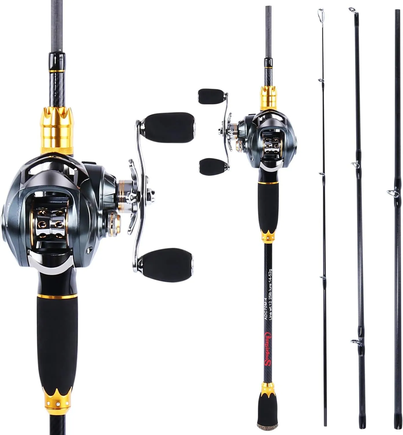 Sougayilang Fishing Reel and Rod Combos,24-Ton Carbon Fiber Fishing Poles with Baitcasting Reel,7.0:1 Gear for Travel Freshwater
